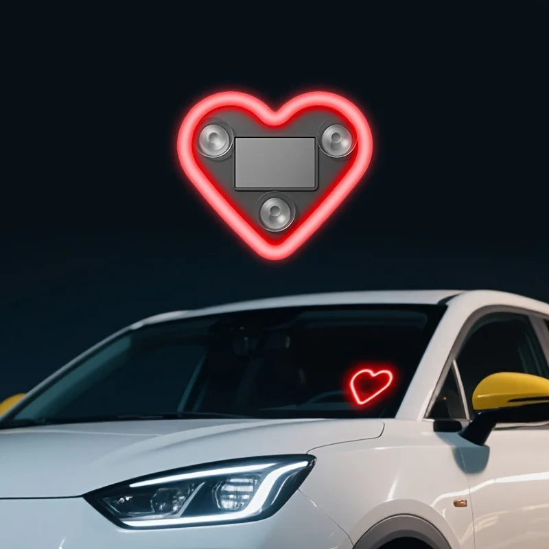 Car Window Neon Light Heart Shaped LED Interior Lamp TikTok Viral Fall 2026 Solar Powered Wiring Free