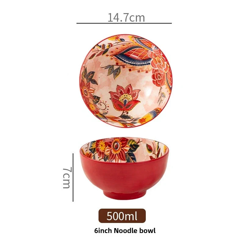 Bohemian Ceramic Rice Bowl Retro Noodle Bowl Kitchen Gift
