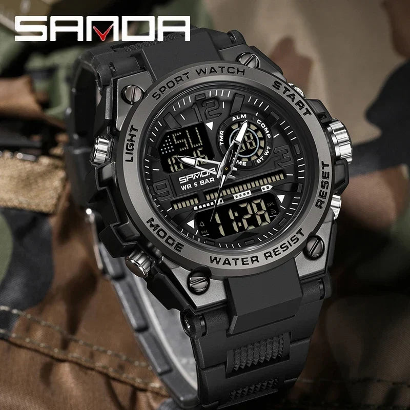 Digital Sports Watch Dual Display LED Military Style Rugged Watch Fall 2026 Water Resistant