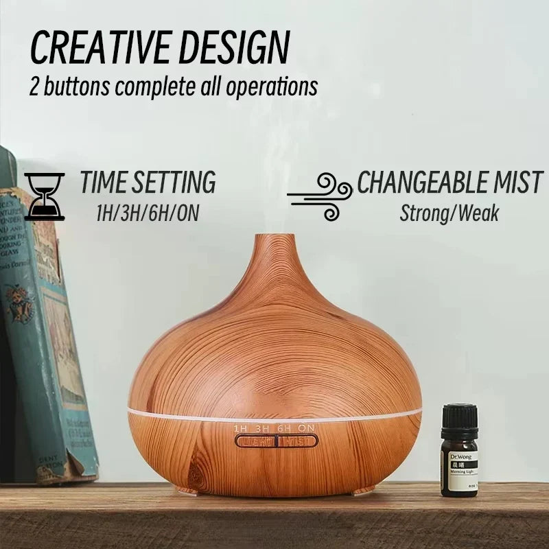 Air Humidifier Aromatherapy Essential Oil Diffuser 500ml Wood Grain Remote Control with 7 colour Lights for Home
