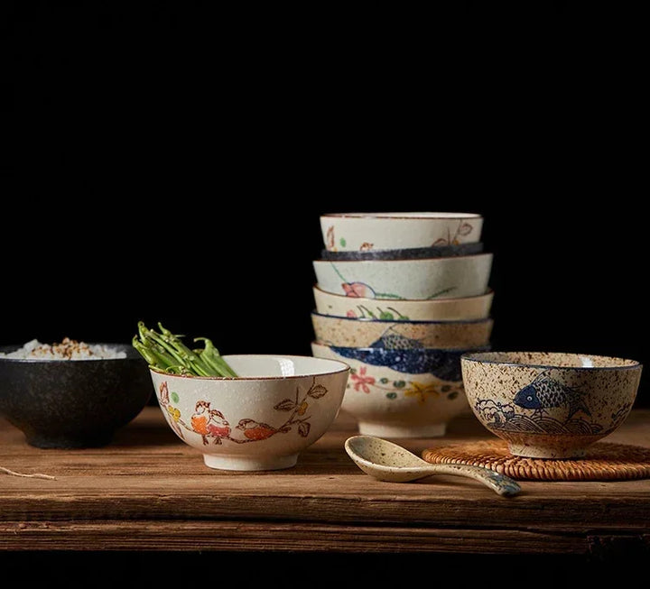 Ceramic 4.5 Inch Japanese Rice Bowl Retro Home Tableware