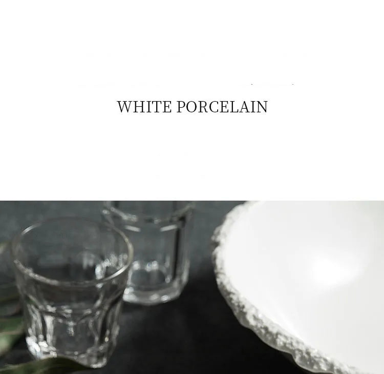 White Porcelain Rock Edge Soup Bowl Modern Tableware