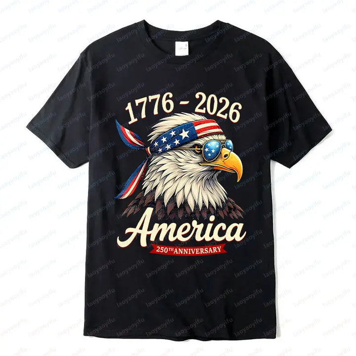 Soft Unisex Bald Eagle Graphic Tee - Short-Sleeve, Durable Cotton, For 250th Anniversary Independence Day Celebration