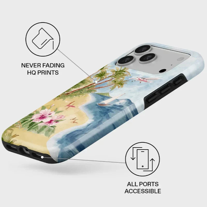 Tropical Ocean Double-Layer iPhone Case - PC TPU Cartoon Design Washable Cover for iPhone 11 to 17