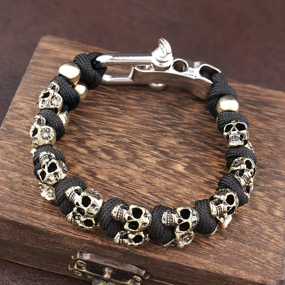 Skull Paracord Bracelet Gothic Wristband Halloween 2026 Gift Idea Adjustable Braided jewelry
