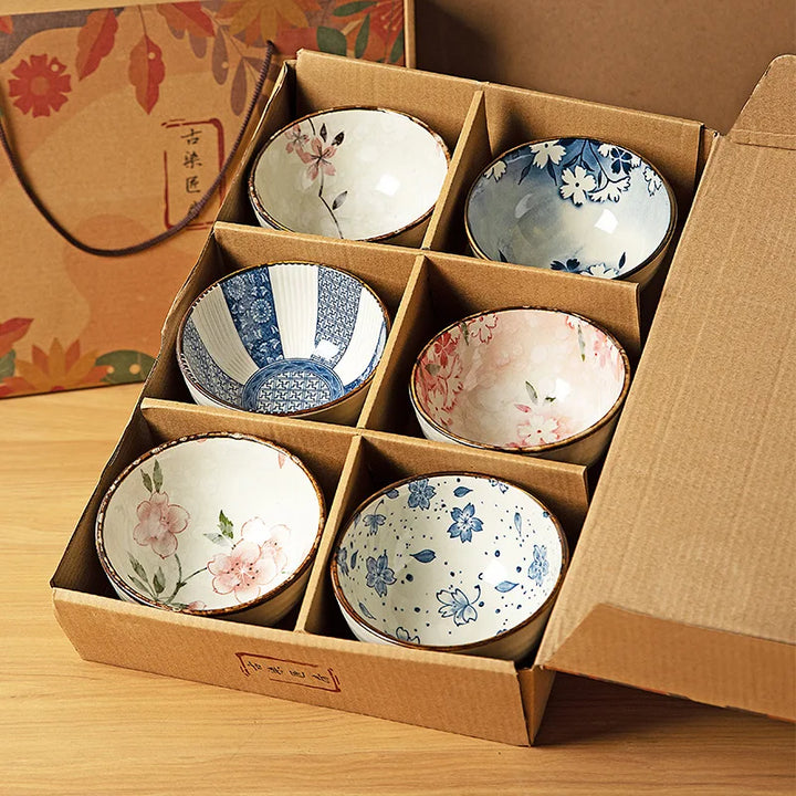 Japanese Ceramic Bowl Set 6pc Microwave Safe Gift Box