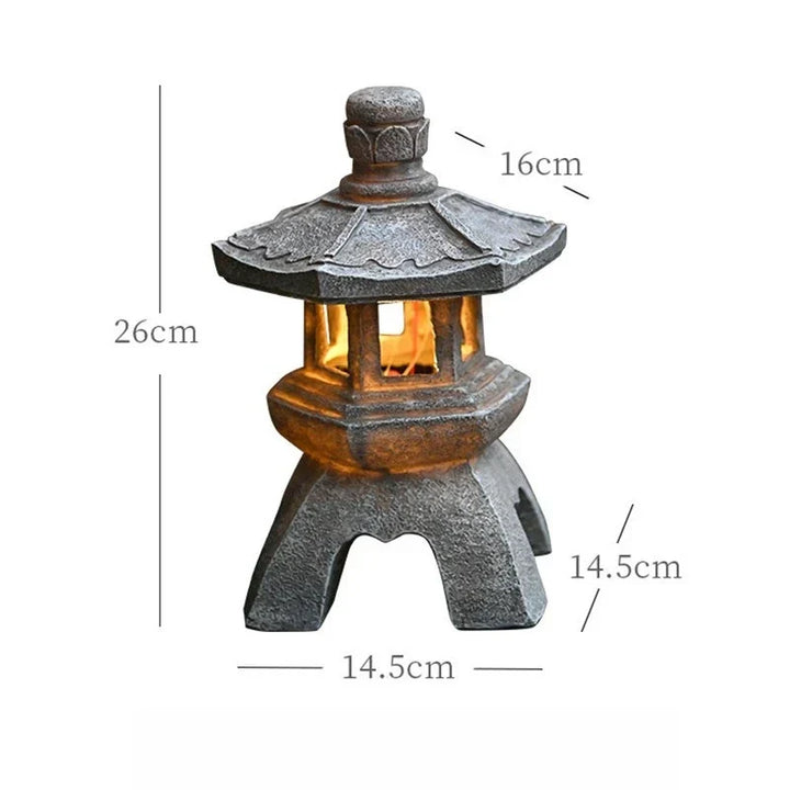 Solar Lantern Resin Stone Pagoda Garden Ornament Zen Chinese Style Outdoor Light Fall 2026 Eco Friendly Decor