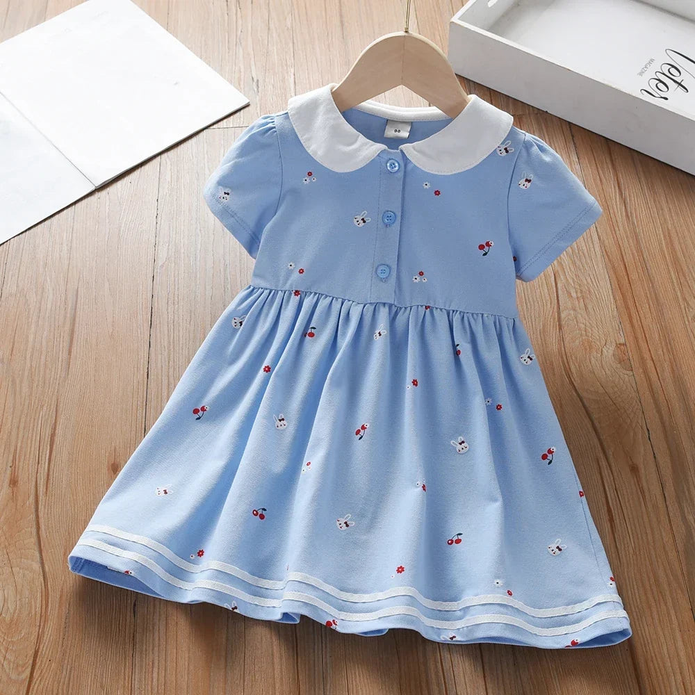 Lightweight girls’ dress - polo collar, knee-length, cotton-elastane, for summer wear