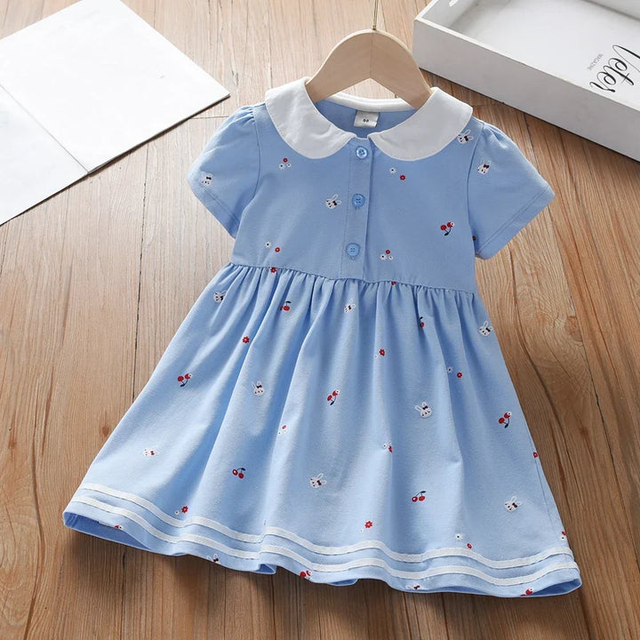 Lightweight girls’ dress - polo collar, knee-length, cotton-elastane, for summer wear