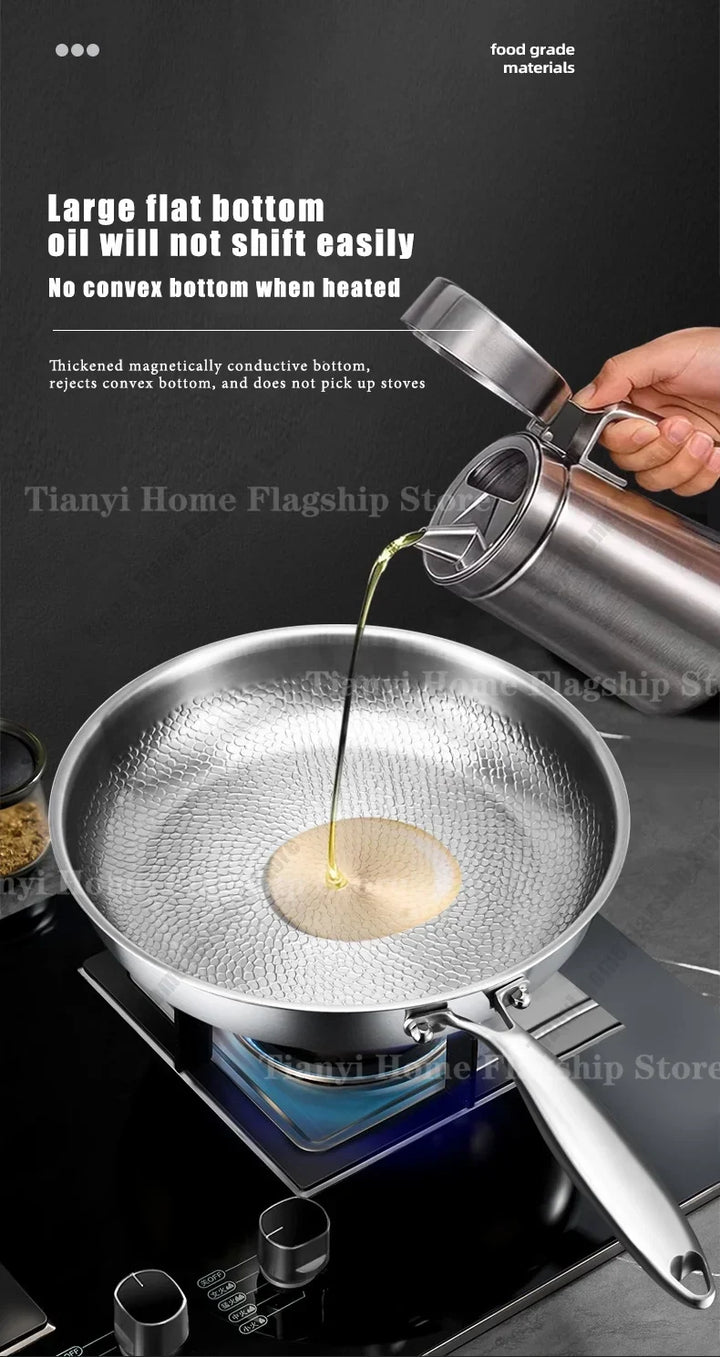 Titanium-Coated Stainless Steel Non-Stick Wok Pan – Gas and Induction Compatible Kitchen Cookware