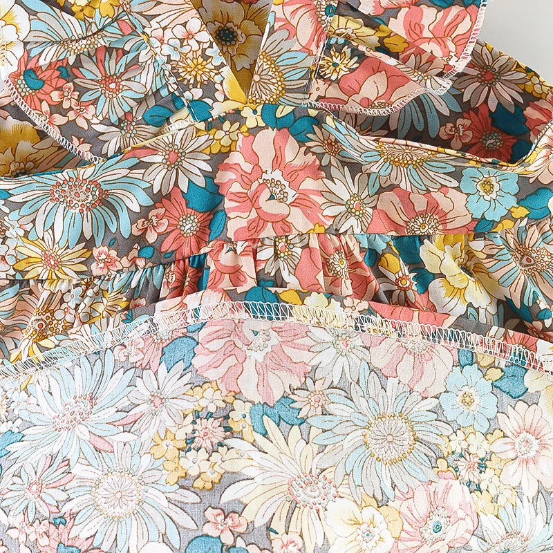 Soft Baby Girl Dress - Classic Floral Flutter Sleeves, Polyester, With Crossbody Bag, For Ages 0-3