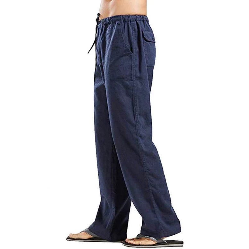 Solid color Multi-Pocket Linen Men Pants - Casual Breathable Summer Pant, Large Size