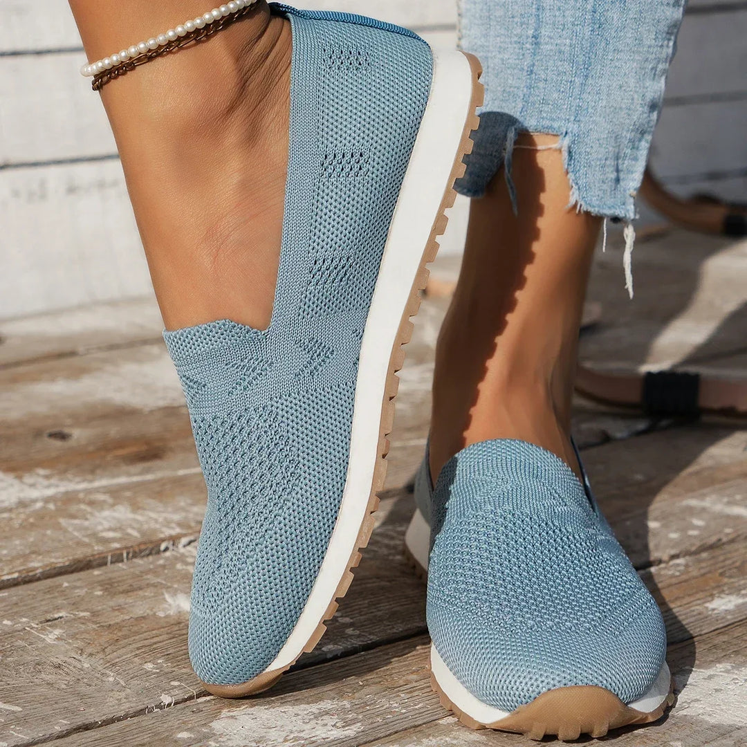 Solid color Casual Flats Slip-On Mesh Breathable Round Toe Shoes Women&