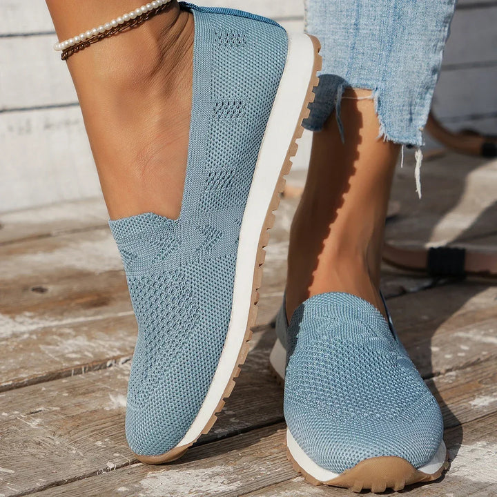 Solid color Casual Flats Slip-On Mesh Breathable Round Toe Shoes Women&