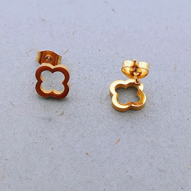 Clover Flower Stainless Steel Bracelet Set Gold Gift