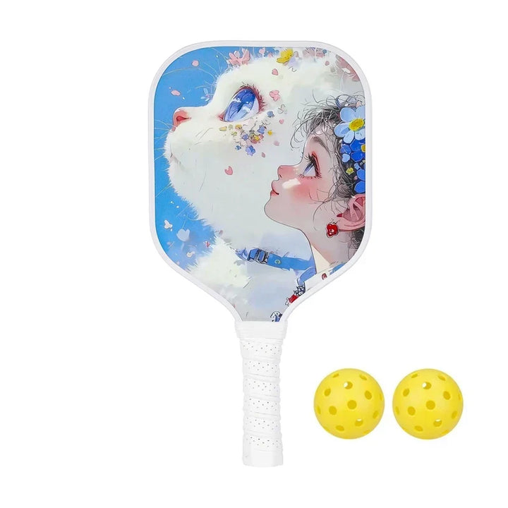Lightweight Kids Pickleball Paddles Set with Small Grip, Honeycomb Core, Fiberglass, Ages 6-12, Includes 2 Paddles and 2 Balls