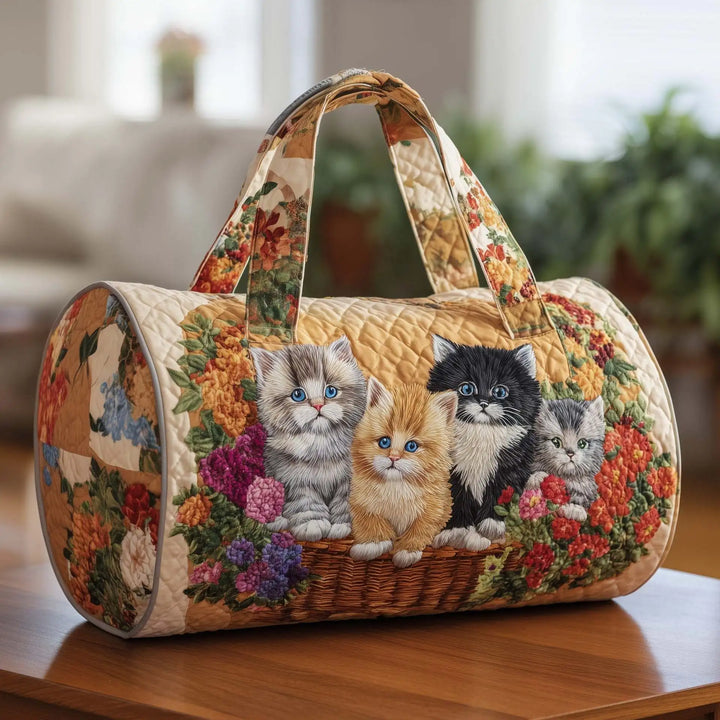 Soft Unisex Travel Tote - Quilted, Cat-Embroidered Fabric, For Beach, Hiking, Camping
