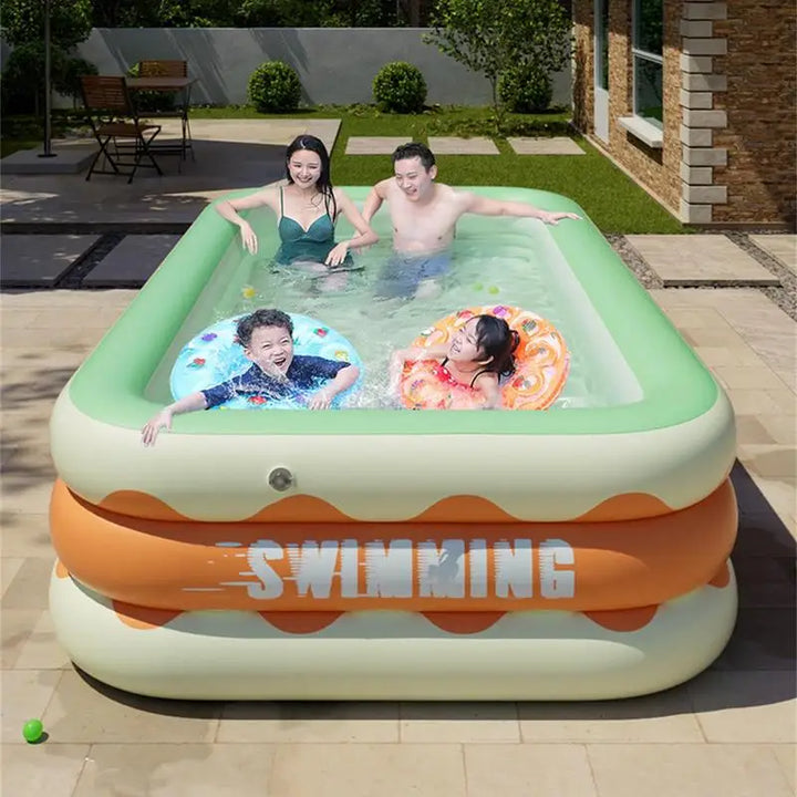 Inflatable Family Swimming Pool with Thickened Bubble Bottom for Kids and Adults, Easy Setup Indoor/Outdoor Fun