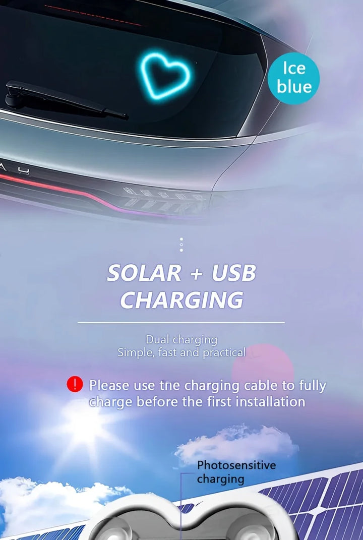 Car Window Neon Light Heart Shaped LED Interior Lamp TikTok Viral Fall 2026 Solar Powered Wiring Free