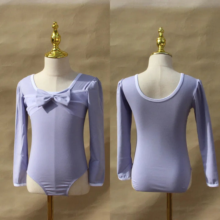 Lightweight girls ballet leotard set - puff-sleeve top, tulle tutu skirt, polyester, for dance class