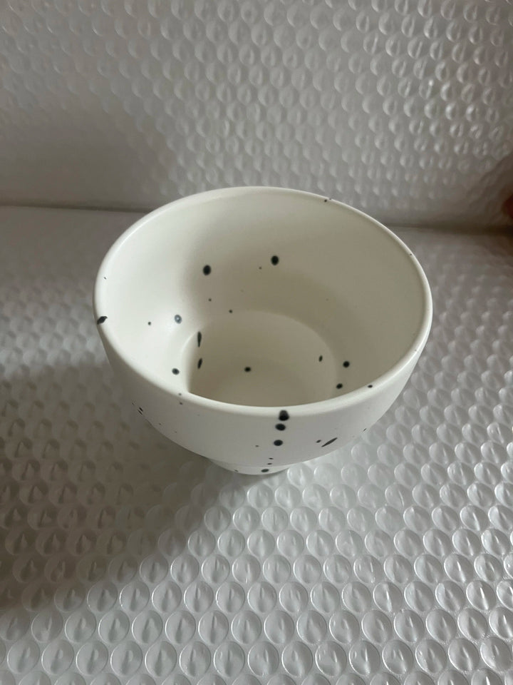 Ceramic Bowl 4 Inch Speckled White Retro Microwave Safe
