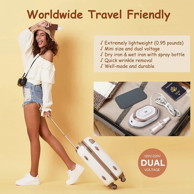 Mini Travel Iron for Clothes - Portable Electric Iron, Fast Heating 30s, Dual Voltage 220V