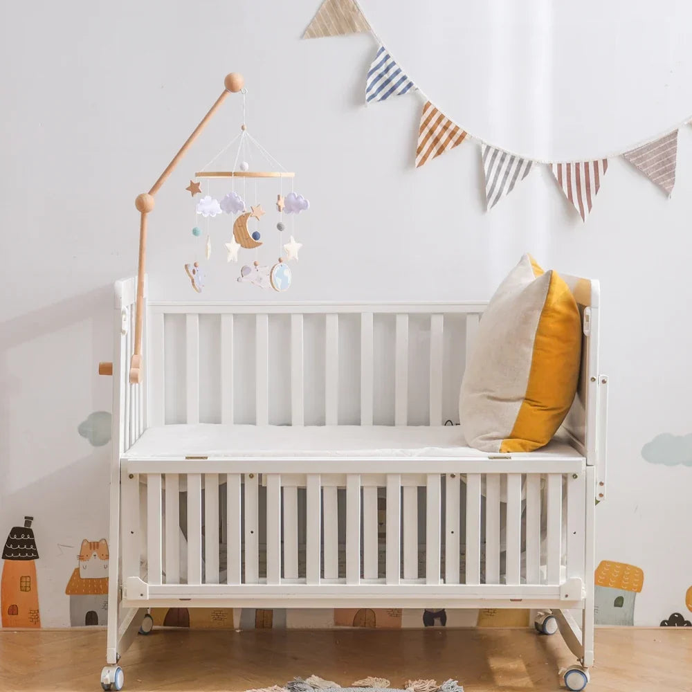Wooden Rocket Crib Mobile Newborn Sensory Toys Soothing