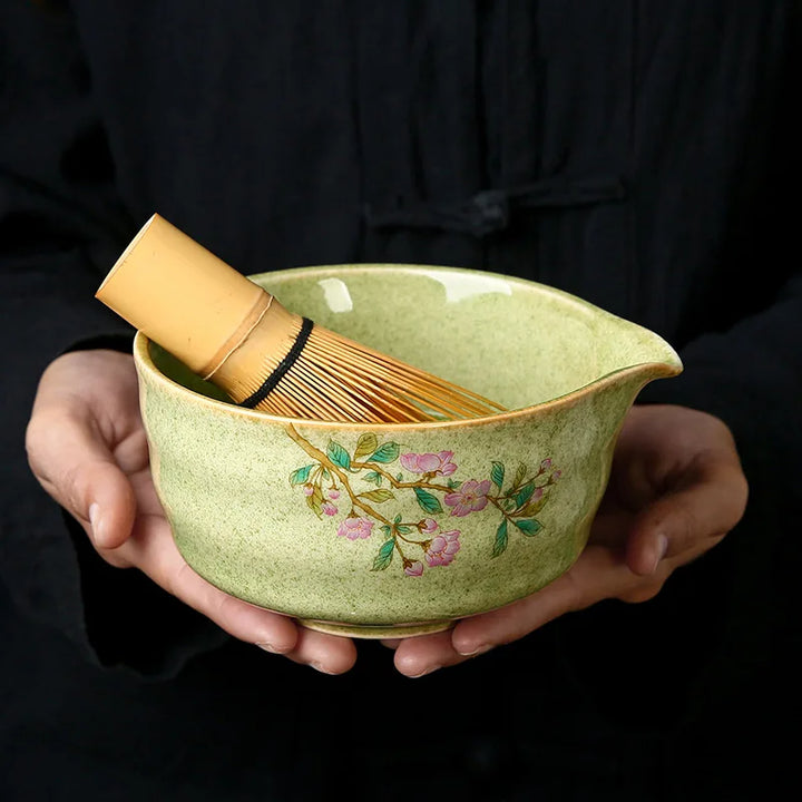 Matcha Tea Set Porcelain Bowl Bamboo Whisk Traditional Box