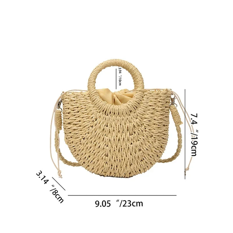 Straw Bag Natural Handwoven Half Moon Beach Tote Crossbody Bag Large Capacity Summer 2026 Vacation Accessory
