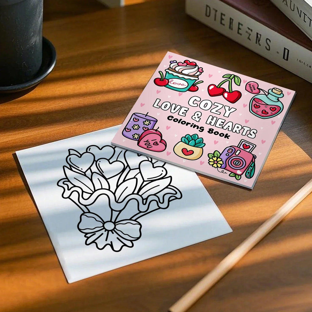 colouring Book Adult Doodles Cozy Hearts Theme Fall 2025 Stress Relief Gift Idea
