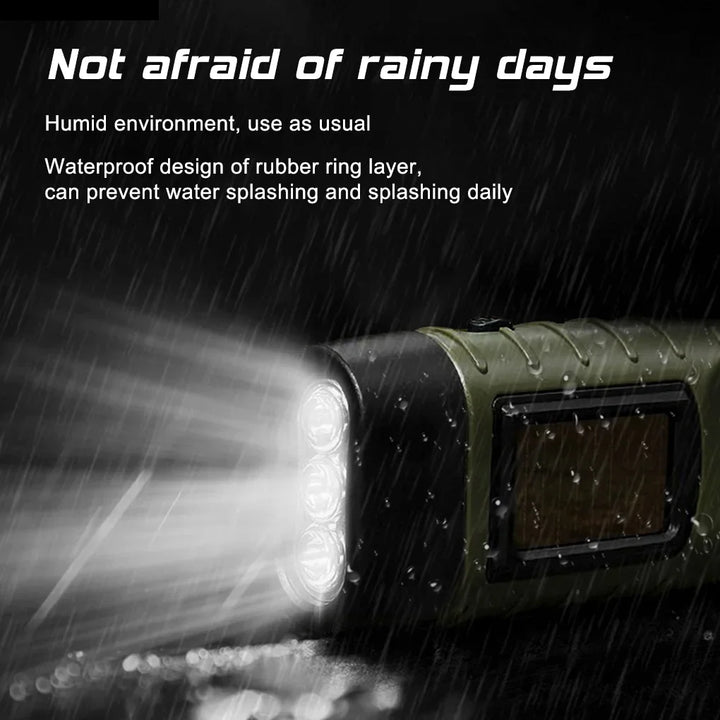 Portable LED Flashlight Tent Light Hand Crank Solar Torch - Outdoor Camping Hiking Emergency Lantern