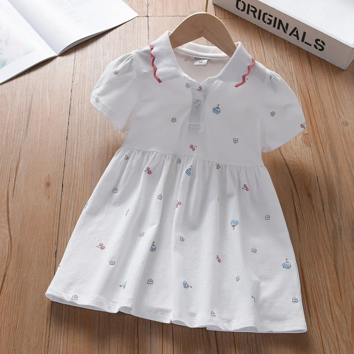 Lightweight girls’ dress - polo collar, knee-length, cotton-elastane, for summer wear