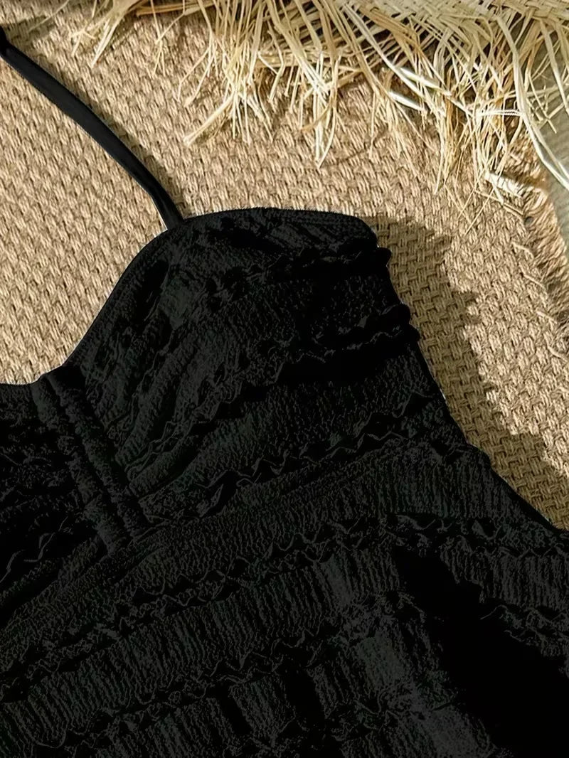 Lightweight girls’ bikini set - two-piece, textured lace-like fabric, polyester, for summer beach vacation