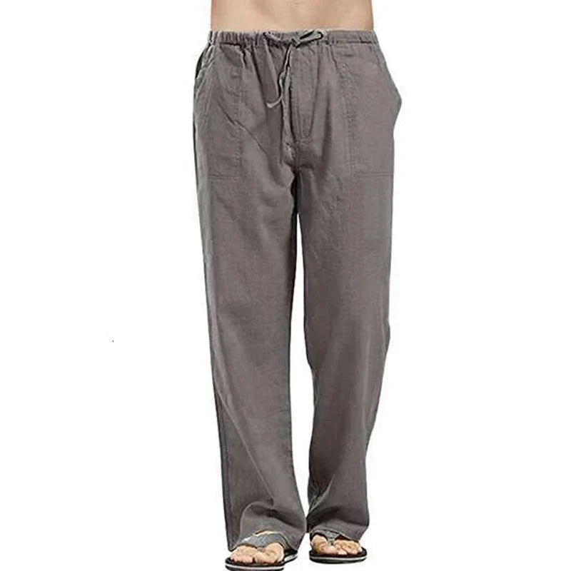 Solid color Multi-Pocket Linen Men Pants - Casual Breathable Summer Pant, Large Size