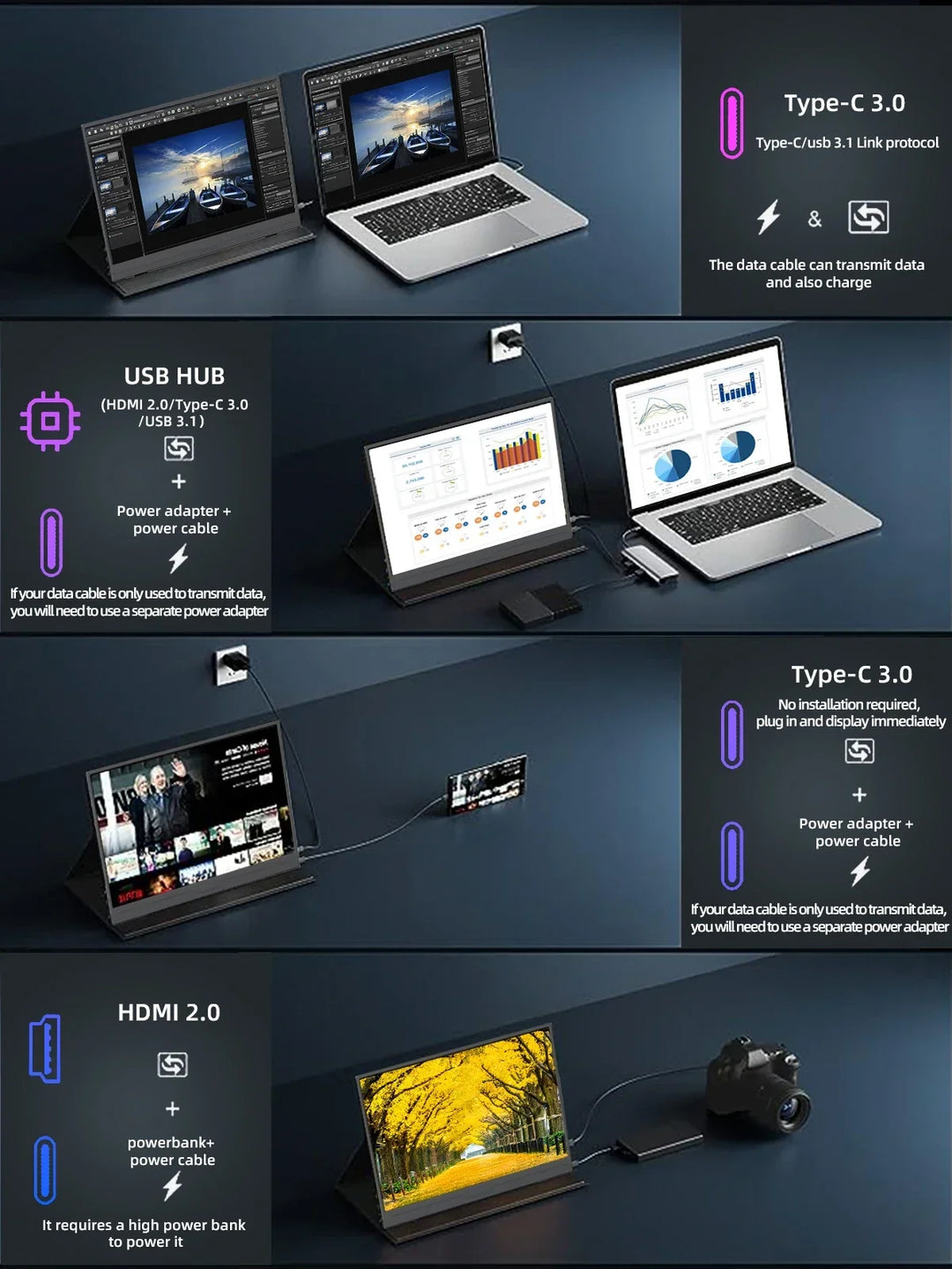 2K 14 Inch Portable Monitor 60Hz HDR Lightweight Travel