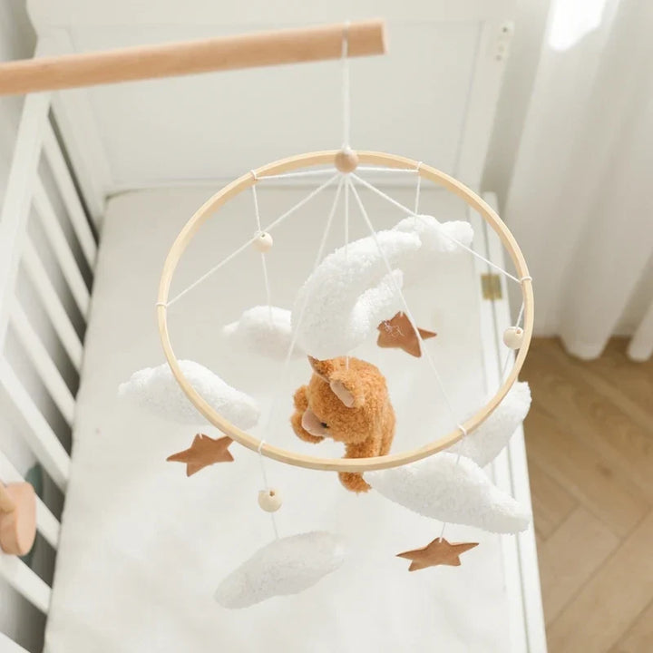 Wooden Crib Mobile Felt Bear Musical Newborn Sensory Toys