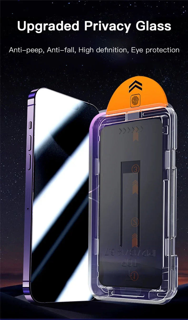 Privacy Tempered Glass Screen Protector for iPhone 16 15 14 13 12 - Anti-Spy Auto-Dust Removal Shield