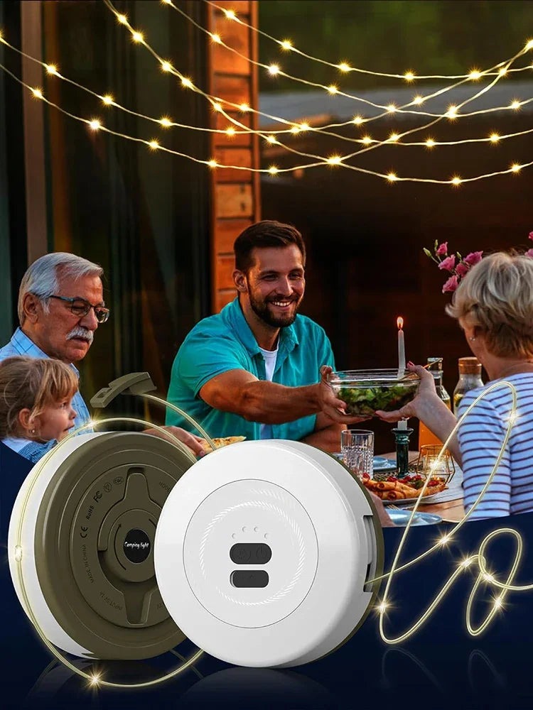 2-in-1 LED Reel Camping String Light – USB Rechargeable Portable Atmosphere Lantern Garden Tent Decor 2026