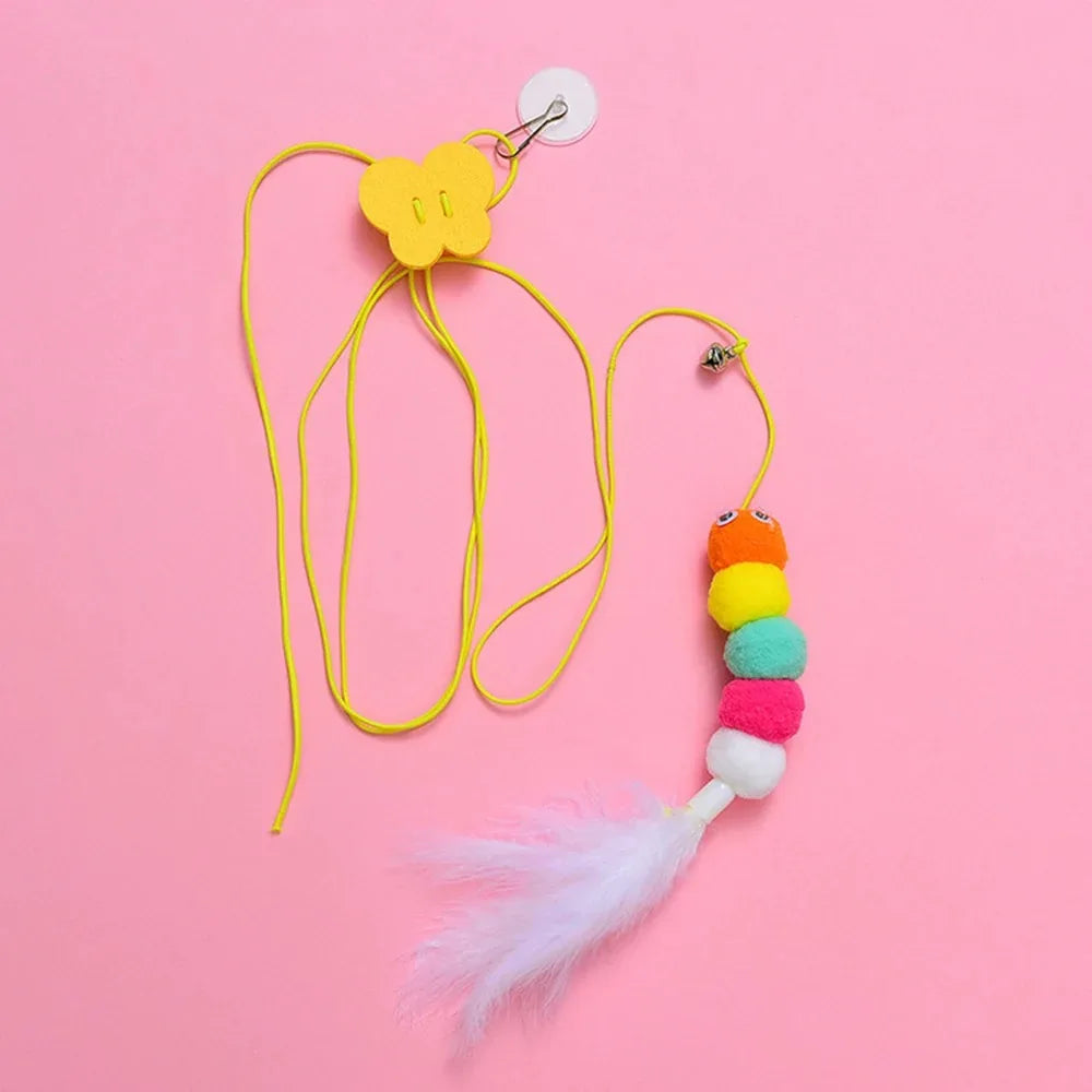 Pet Cat Toys Funny Stick Kitten Elastic Rope Dragonfly Feather Bell Swing