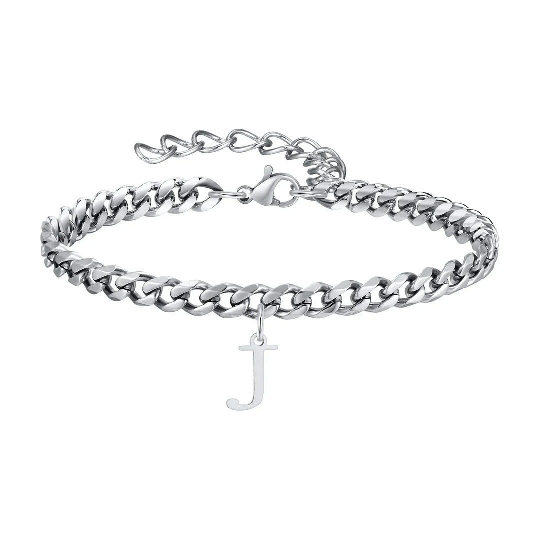 Initials Cuban Link Bracelet Stainless Steel Adjustable