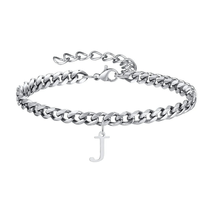 Initials Cuban Link Bracelet Stainless Steel Adjustable