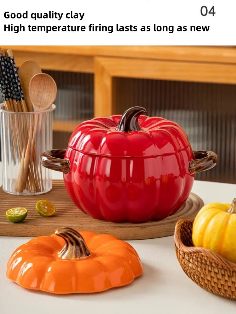 Pumpkin Soup Pot 1.4L Ceramic Bowl With Lid Halloween