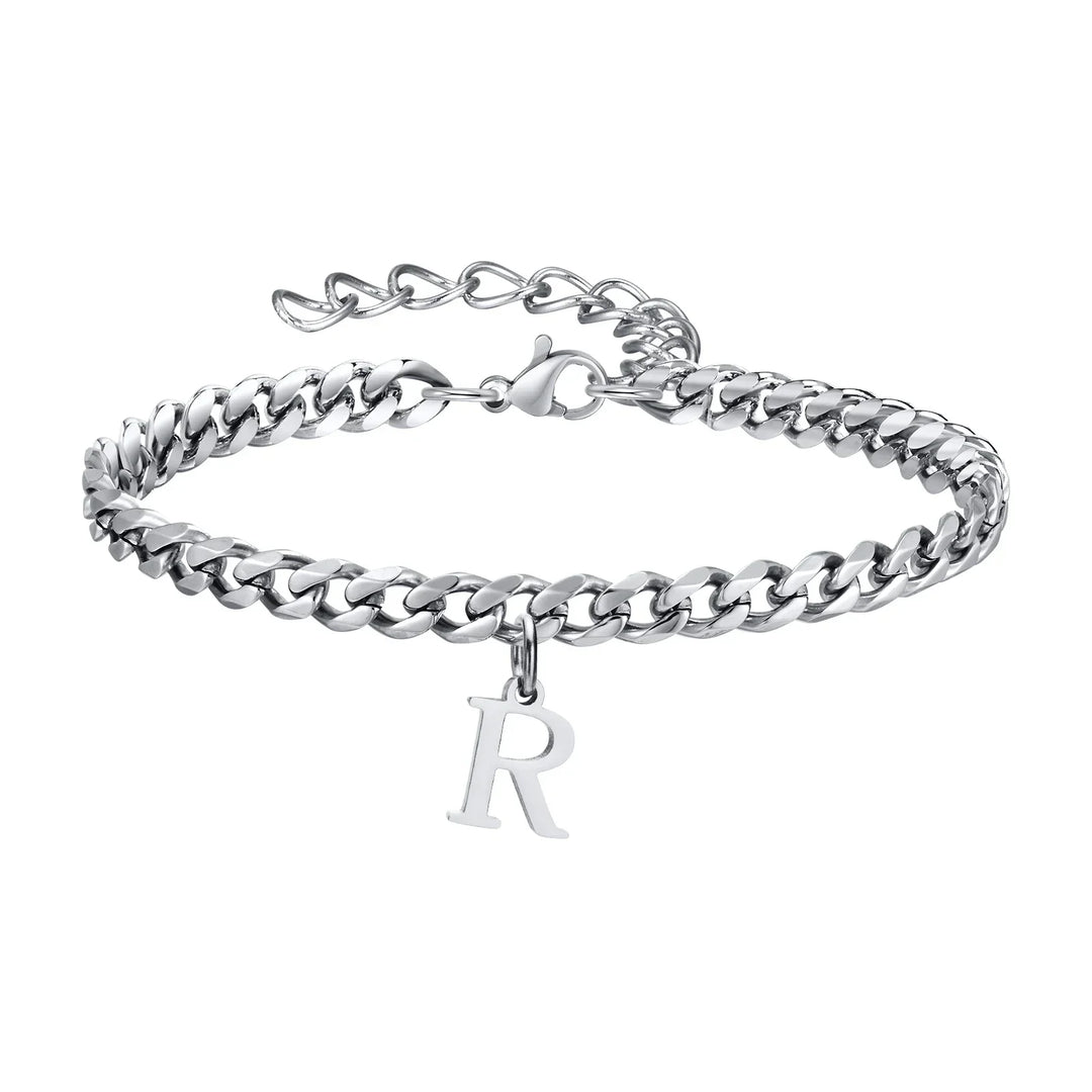 Initials Cuban Link Bracelet Stainless Steel Adjustable