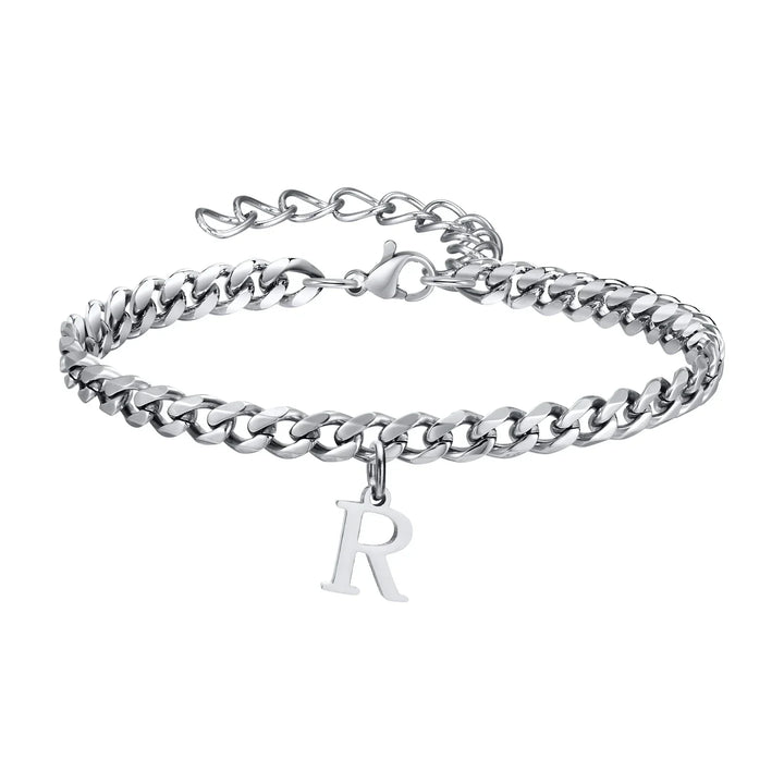 Initials Cuban Link Bracelet Stainless Steel Adjustable