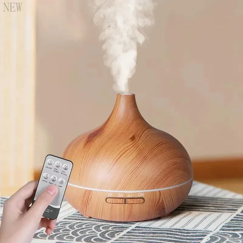 Air Humidifier Aromatherapy Essential Oil Diffuser 500ml Wood Grain Remote Control with 7 colour Lights for Home