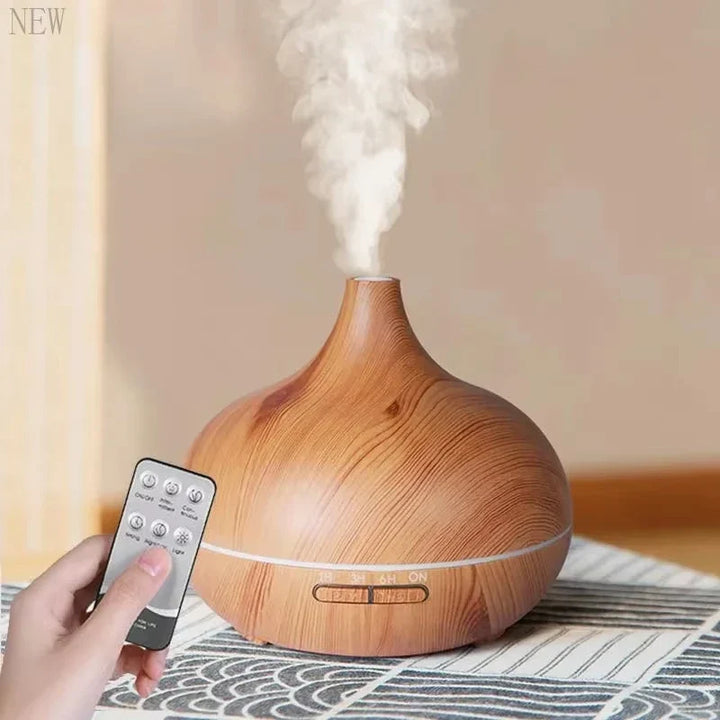 Air Humidifier Aromatherapy Essential Oil Diffuser 500ml Wood Grain Remote Control with 7 colour Lights for Home
