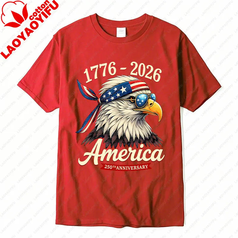 Soft Unisex Bald Eagle Graphic Tee - Short-Sleeve, Durable Cotton, For 250th Anniversary Independence Day Celebration