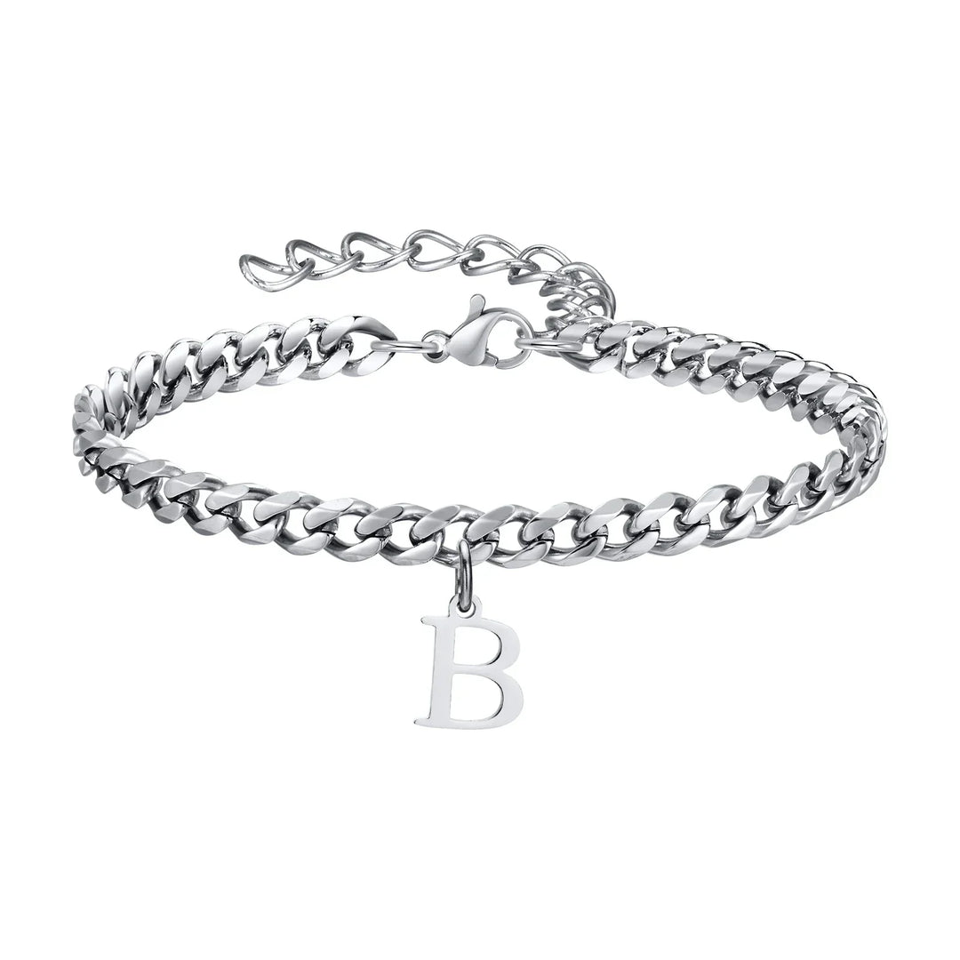 Initials Cuban Link Bracelet Stainless Steel Adjustable