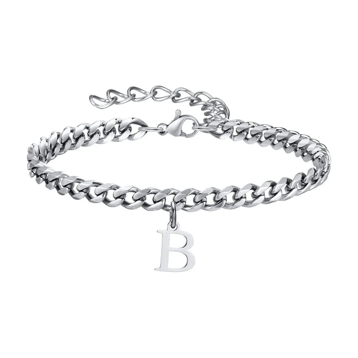 Initials Cuban Link Bracelet Stainless Steel Adjustable
