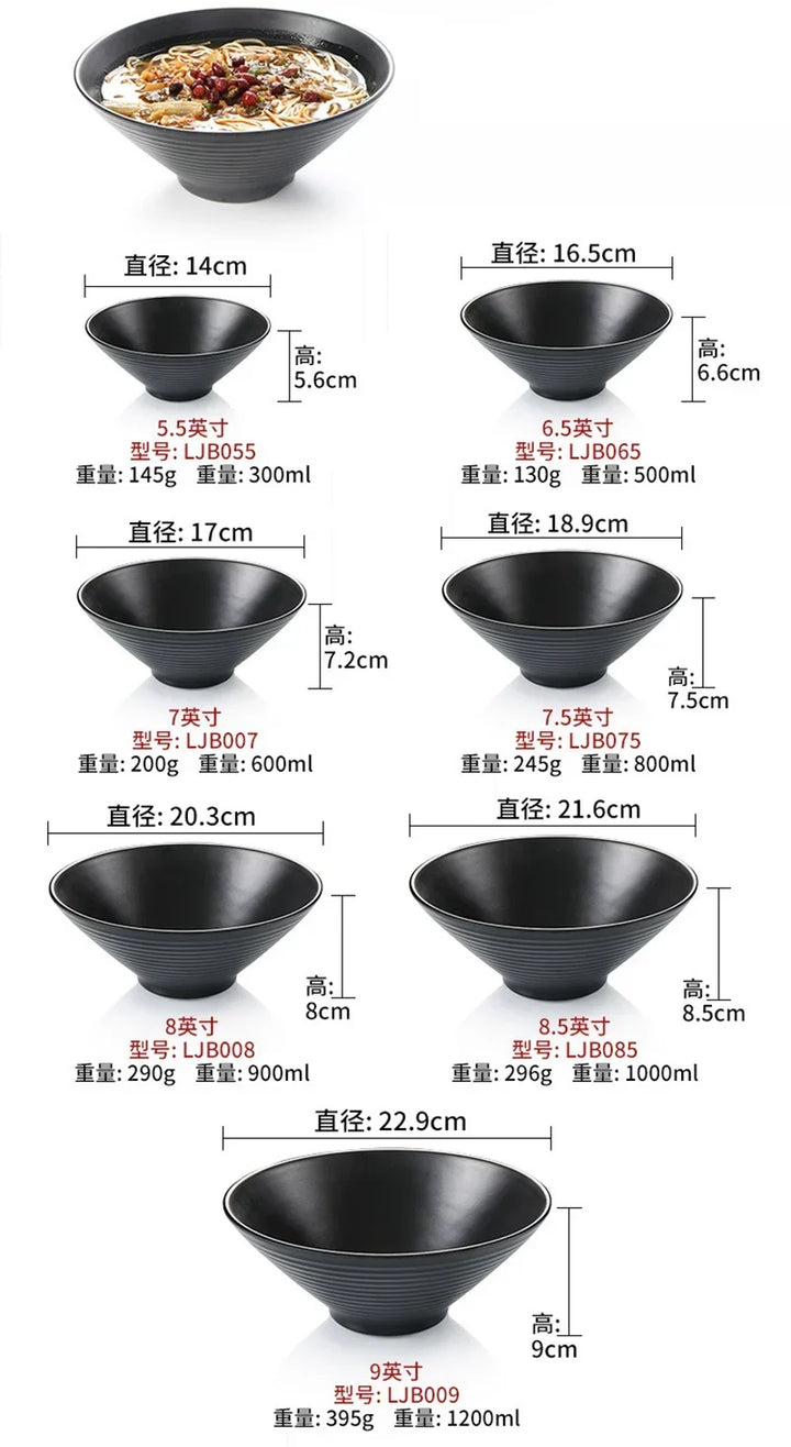 Ramen Bowl Black Plastic Japanese Style Noodle Bowl